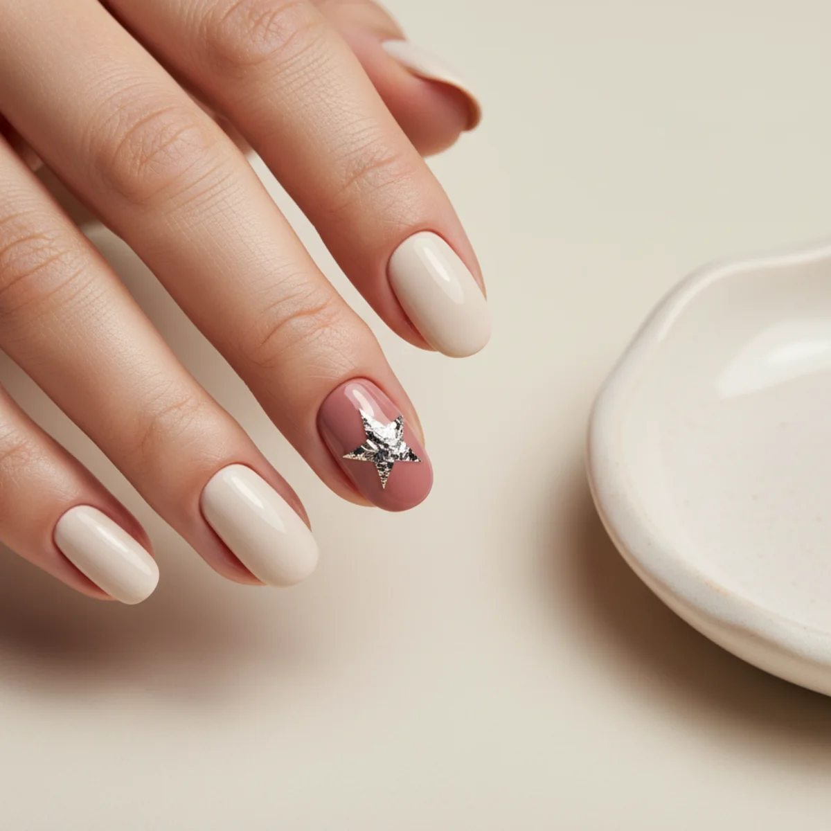 Asymmetric Chrome Half — chrome nail design ideas