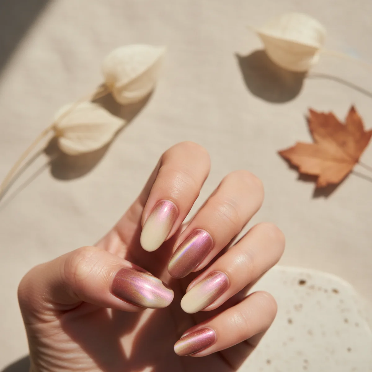 Pearl Half-Moon Fall — fall nail design ideas