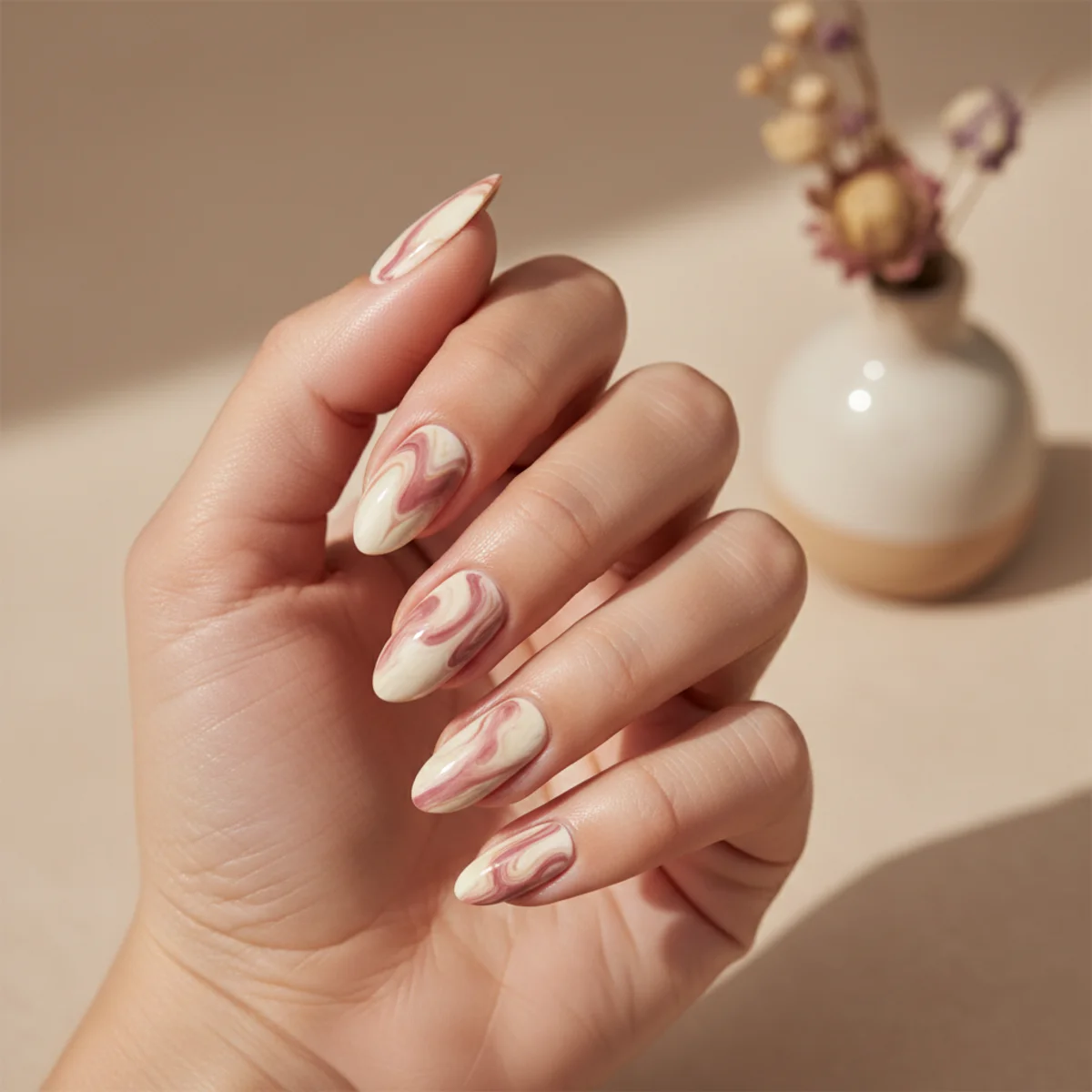 Three-Tone Brown Stripe — fall nail design ideas