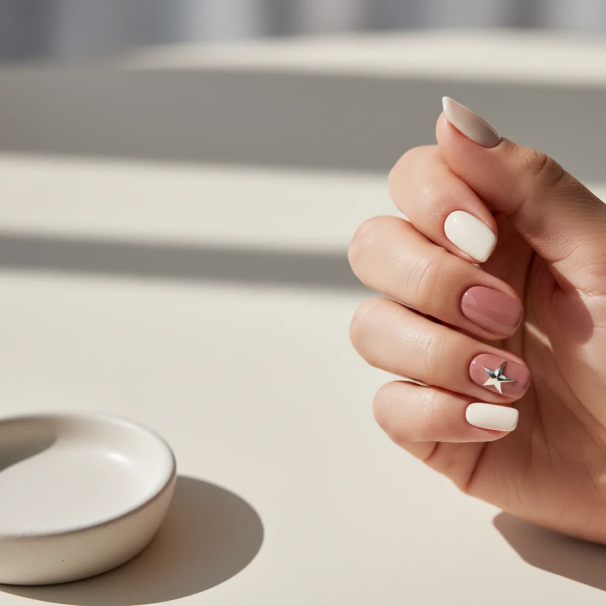 Sheer Champagne With Pearl Minimalist — minimalist nail design ideas