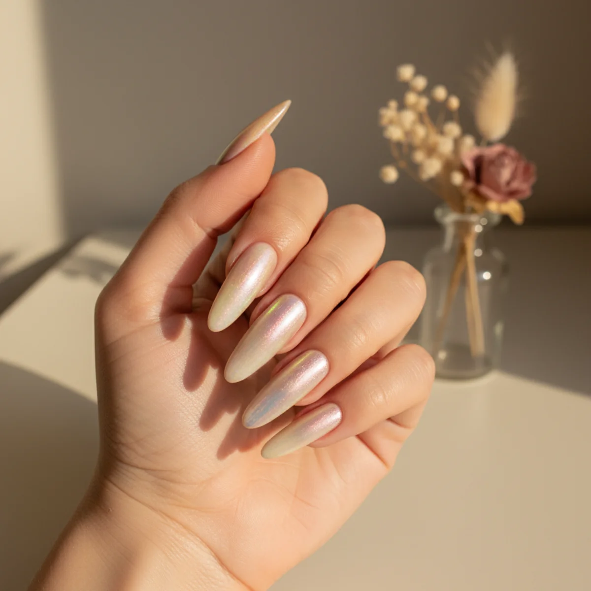 Sheer Champagne With Star — nail art design ideas for short nails