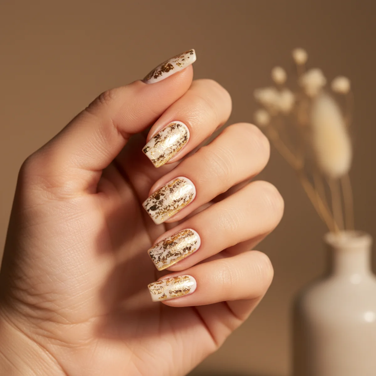 Red With Gold Foil — nail color design ideas