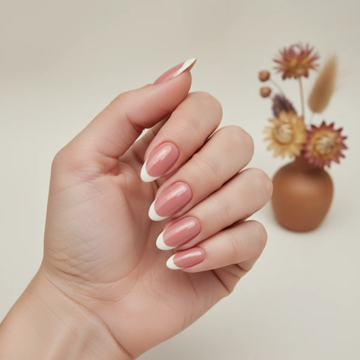 Powder Pink With Glitter On Almond — nail design ideas almond shape