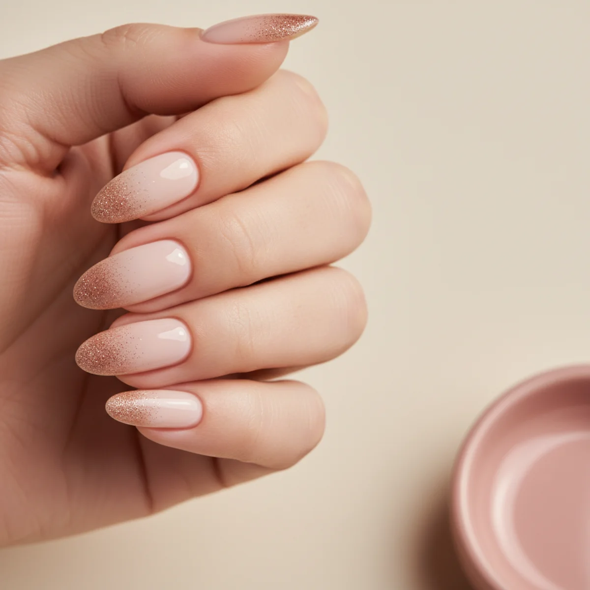 Champagne Gold On Almond — nail design ideas almond shape