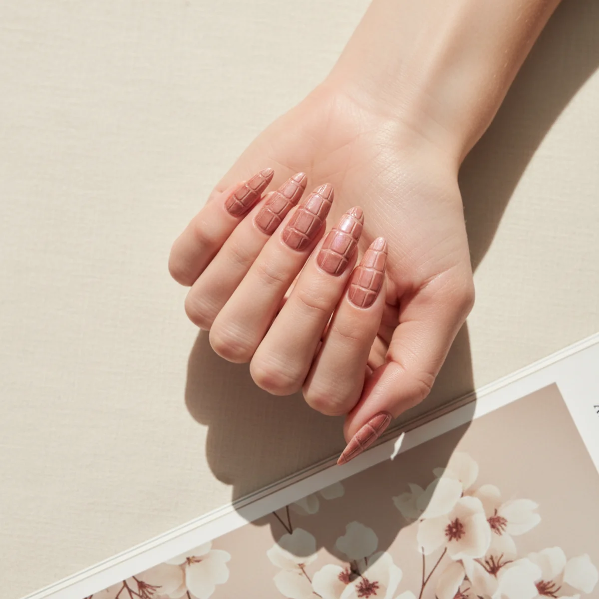 Sheer Nude With Crystal On Almond — nail design ideas almond shape