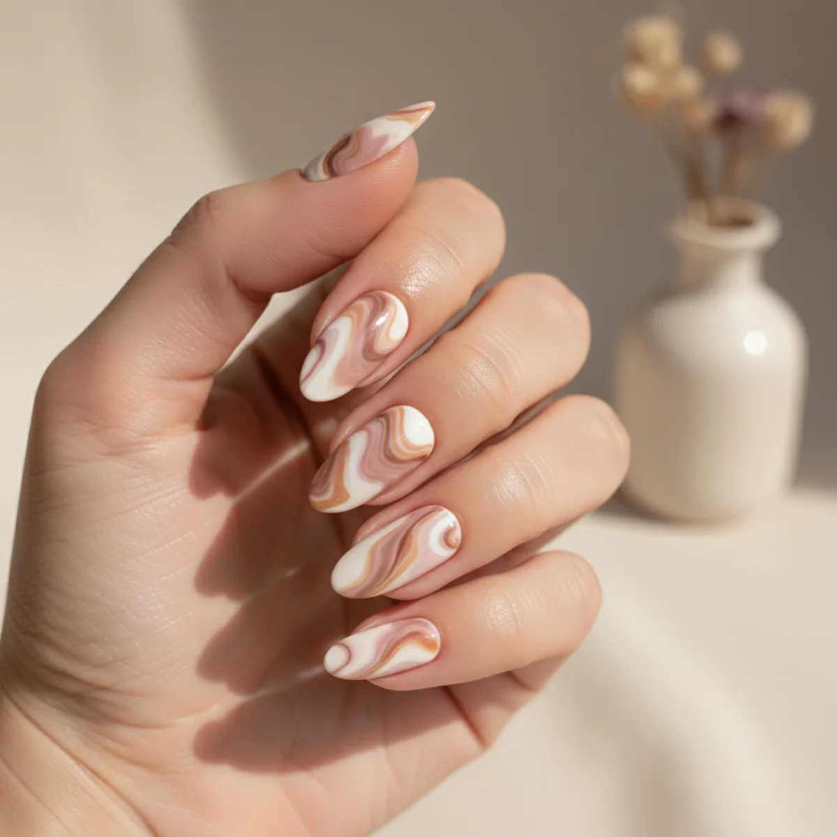 Velvet Burgundy With Foil On Almond — nail design ideas almond shape