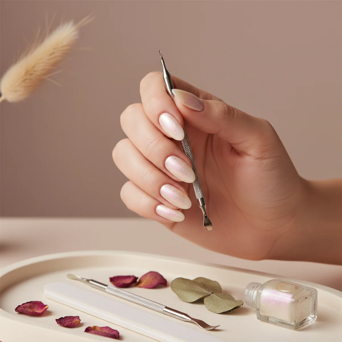 Pearl Mermaid Half-Moon — nail design ideas at home