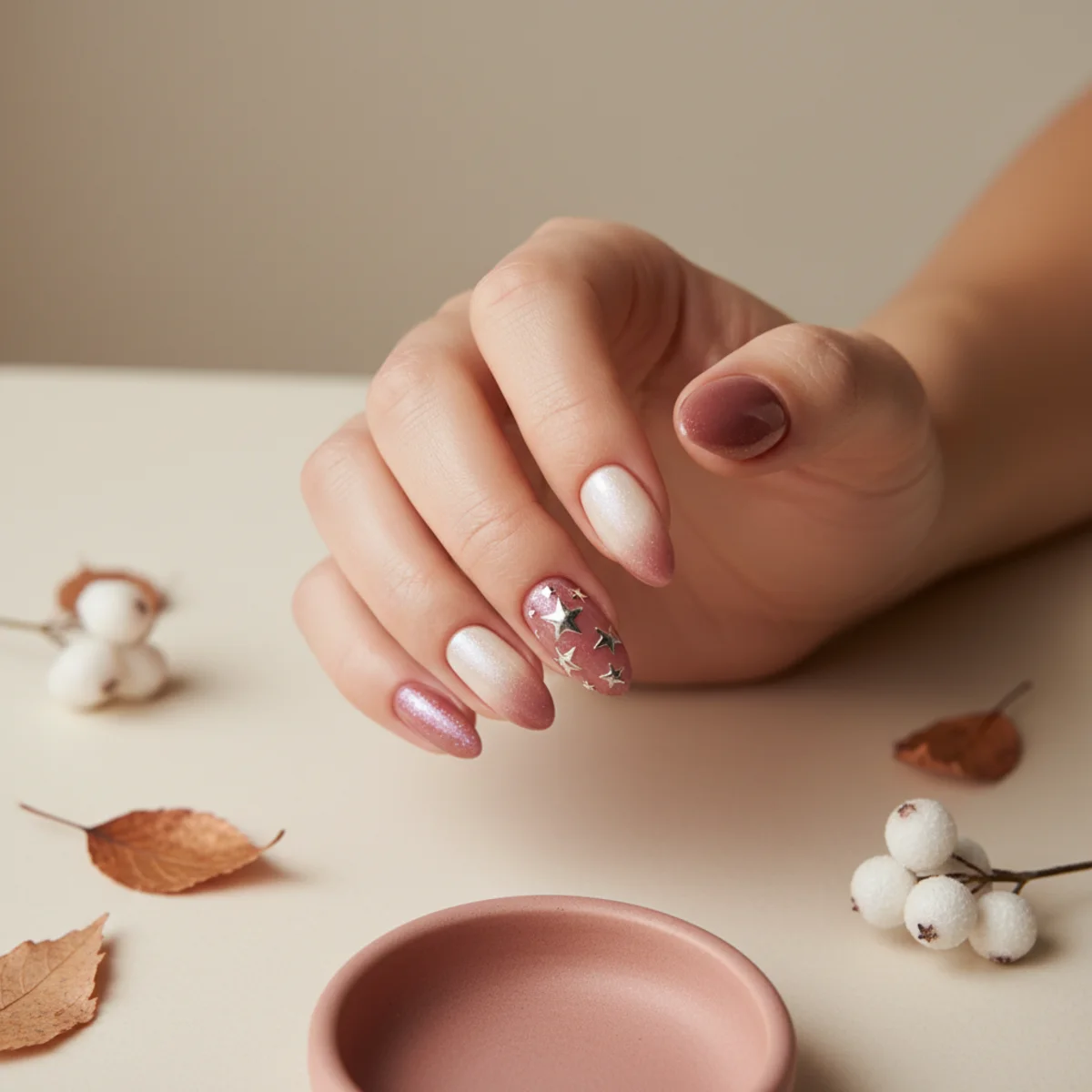 Sheer Pink Glaze With Star Confetti — seasonal nail design ideas