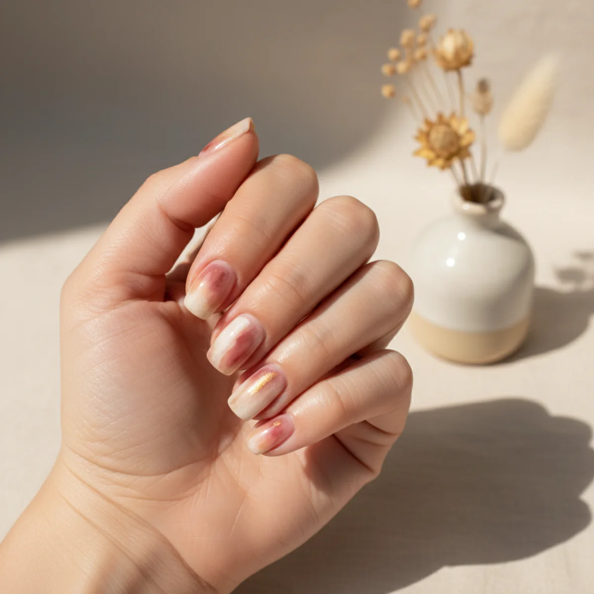 Asymmetric Chrome Half — seasonal nail design ideas