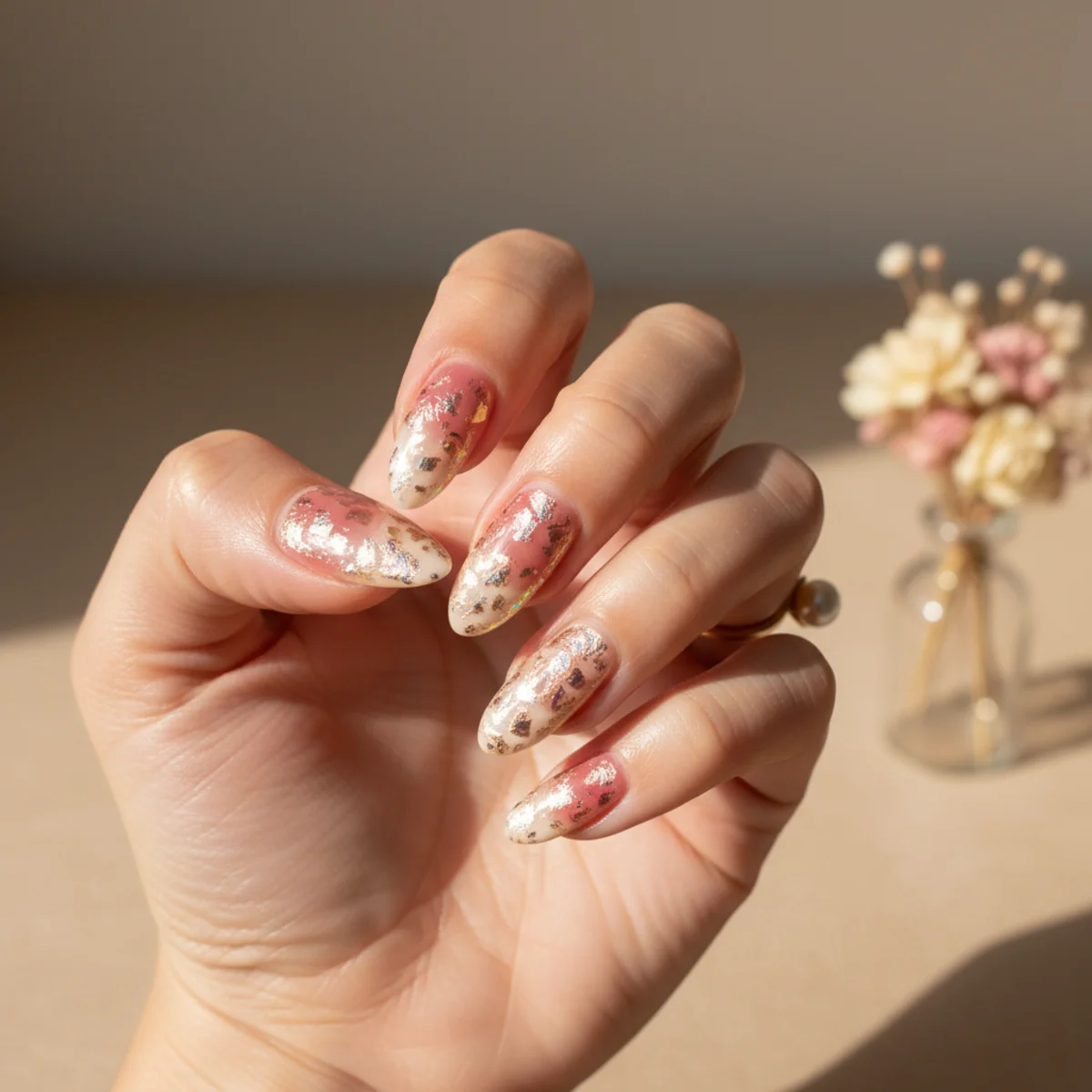 Half-French Pink Aura — spring nail design ideas