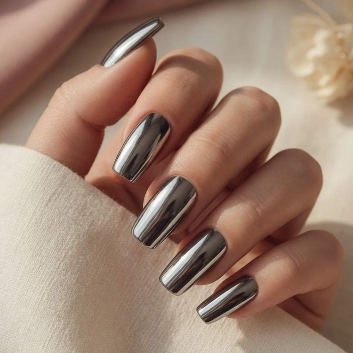 Mirror Chrome Silver — summer nail design ideas 2026
