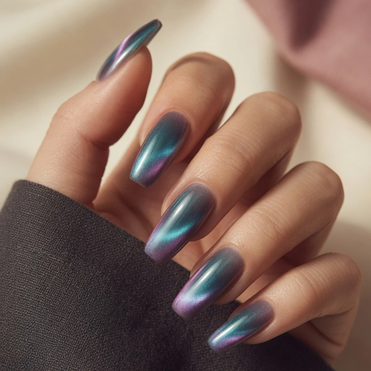 Magnetic Cat Eye Aurora — summer nail design ideas 2026