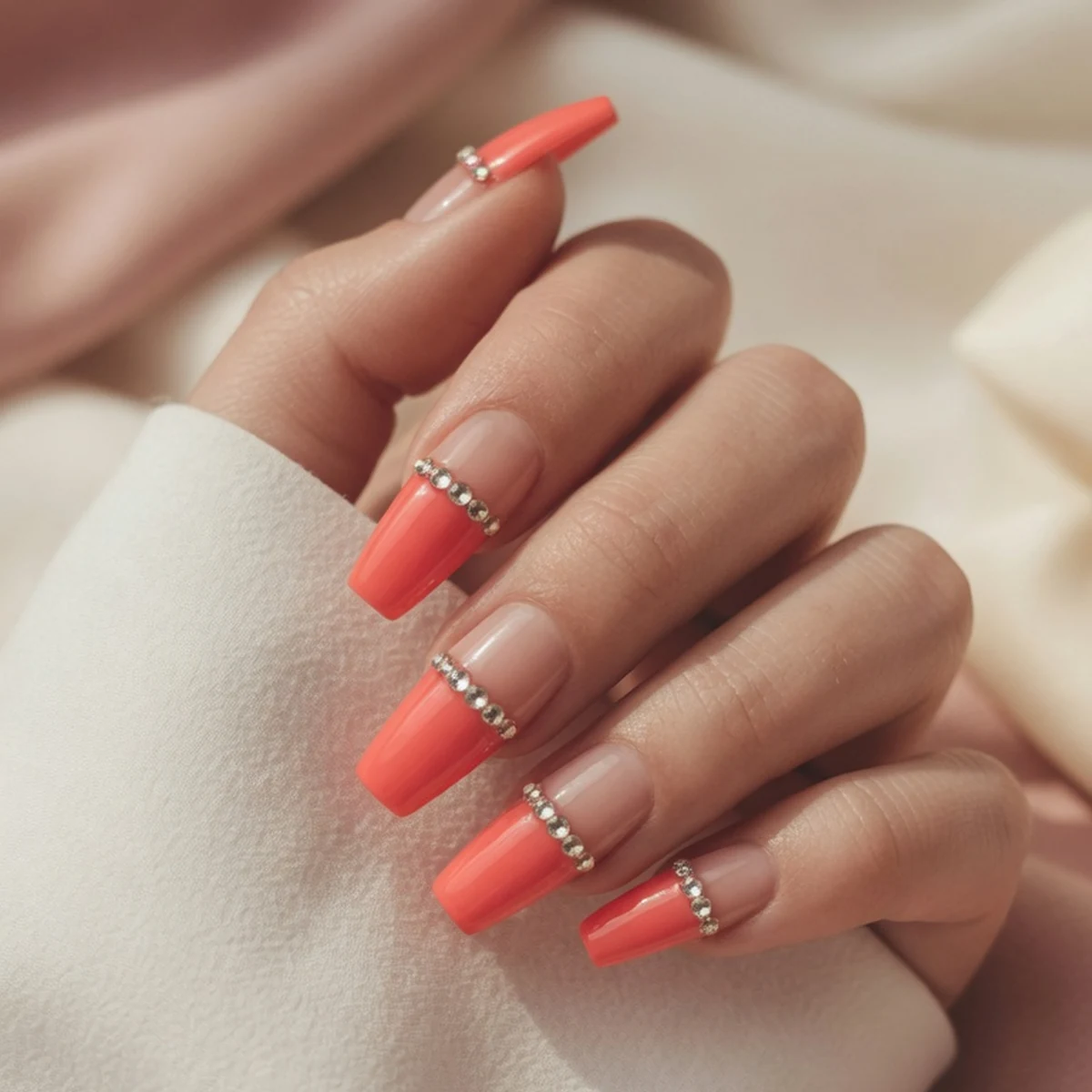Crystal Choker Coral — summer nail design ideas 2026
