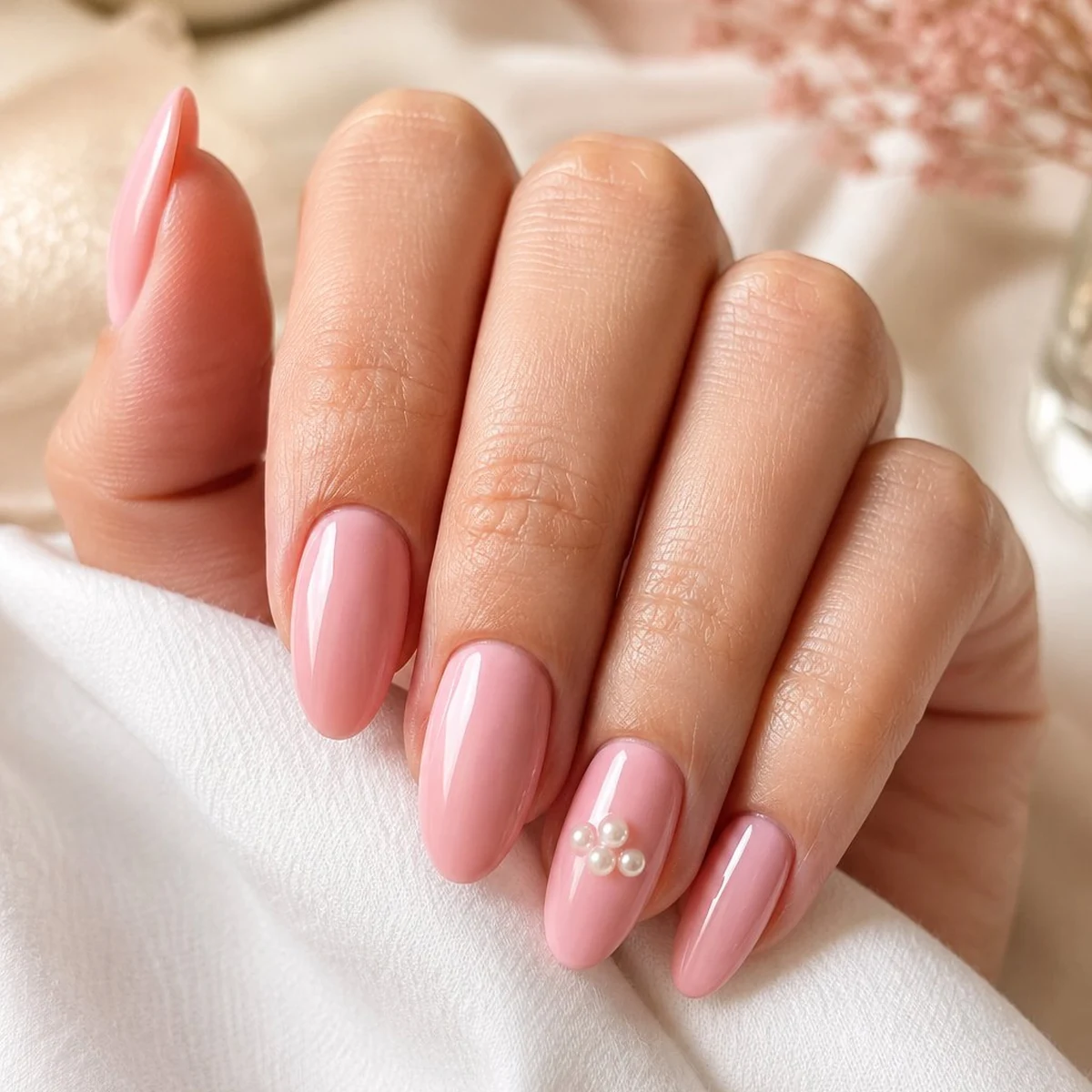 Powder Pink Pearl — summer nail design ideas 2026