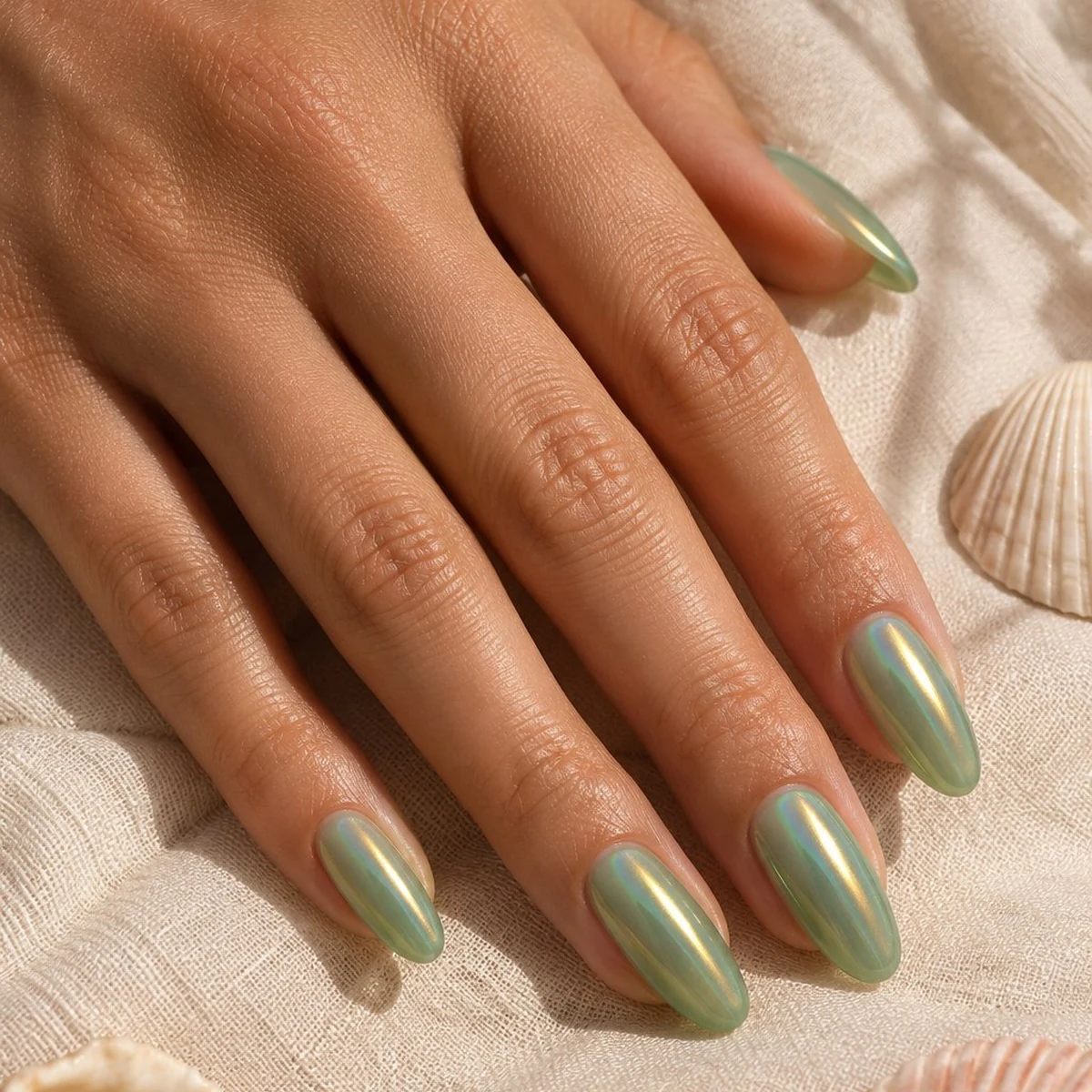 Sea Glass Aurora — summer nail design ideas 2026