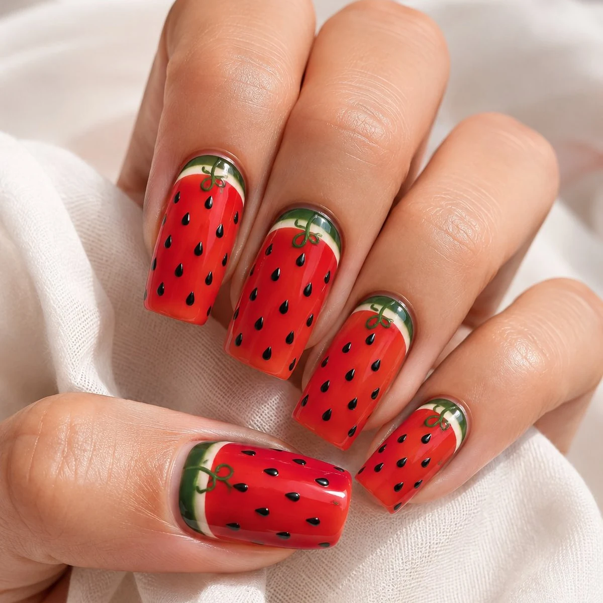 Watermelon With Stem — summer nail design ideas 2026