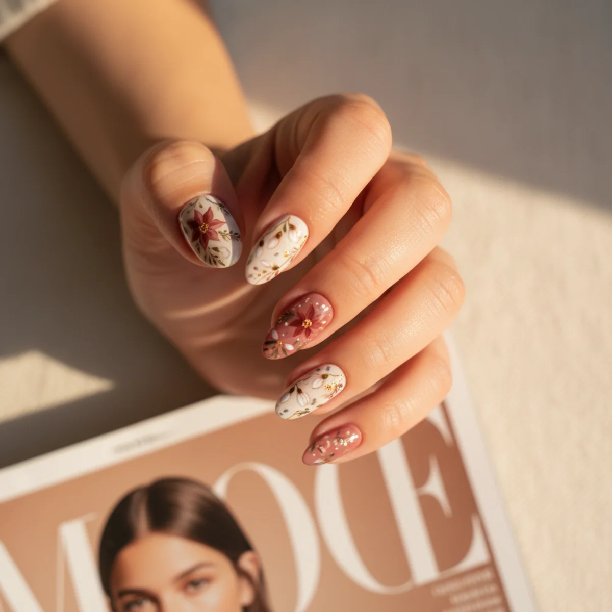 Champagne Half-Moon — thanksgiving nail design ideas