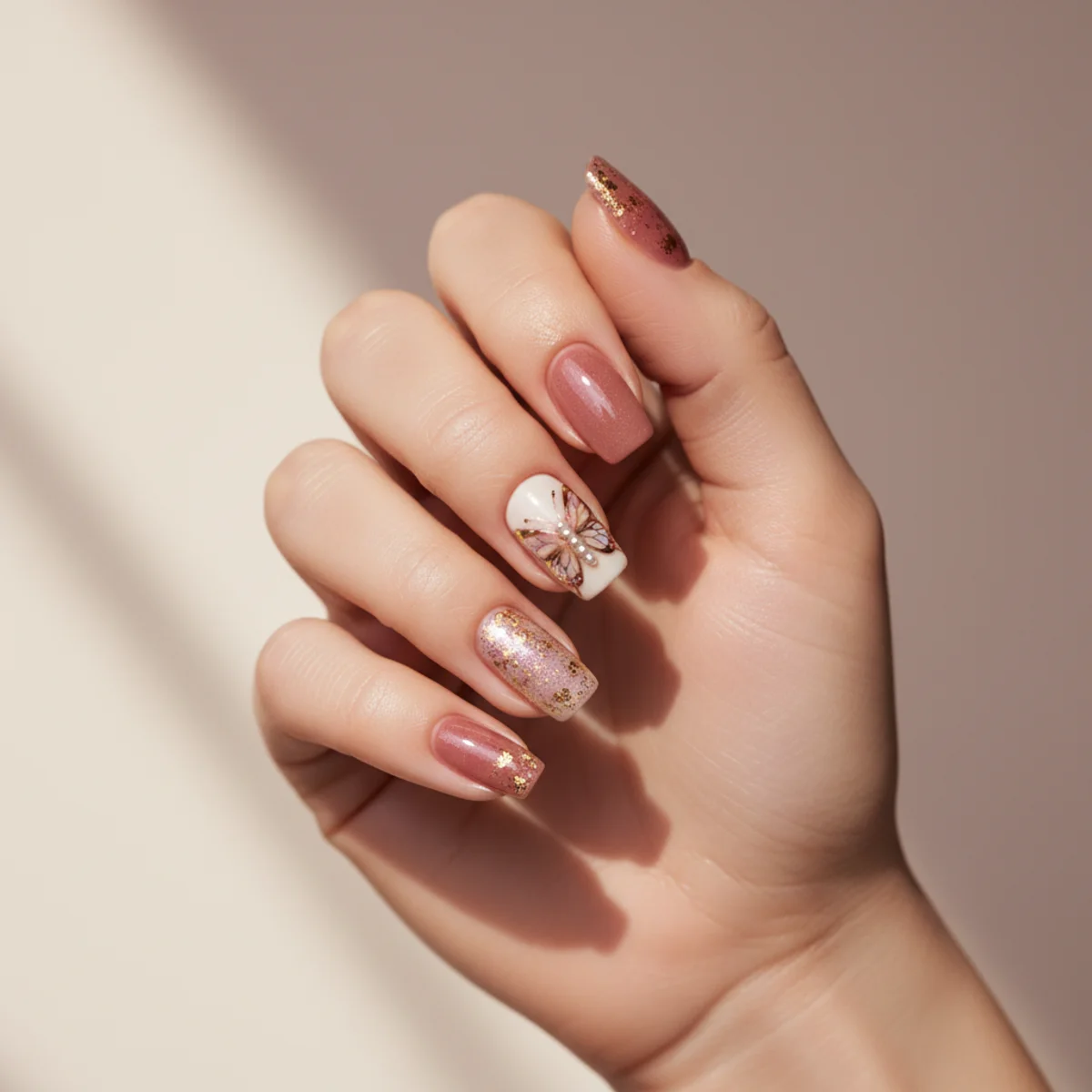 Burgundy Foil Splatter — thanksgiving nail design ideas