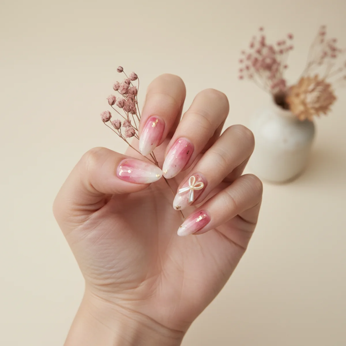 Sheer Cherry French — valentine's day nail design ideas