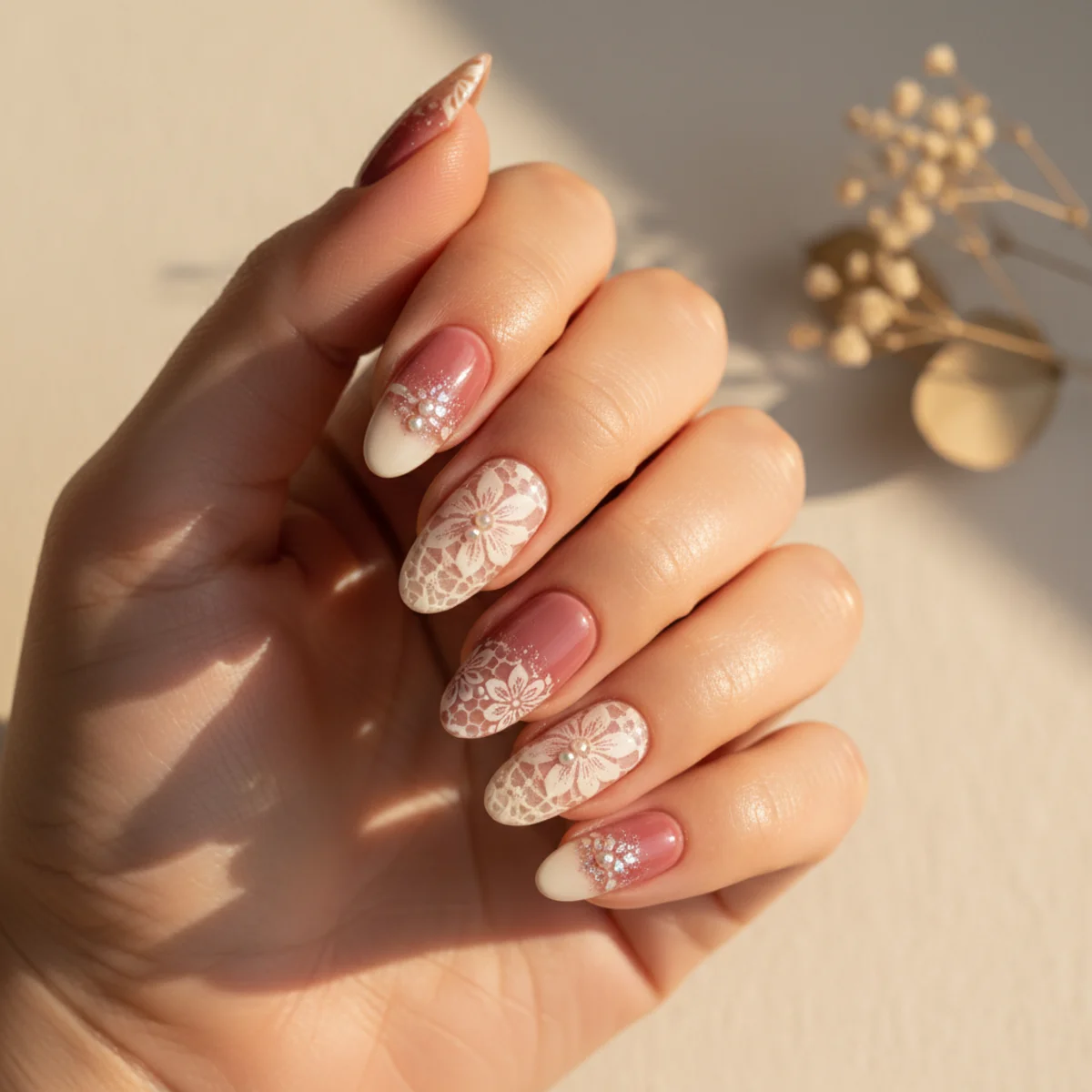 Pearl Half-Moon Wedding — wedding nail design ideas