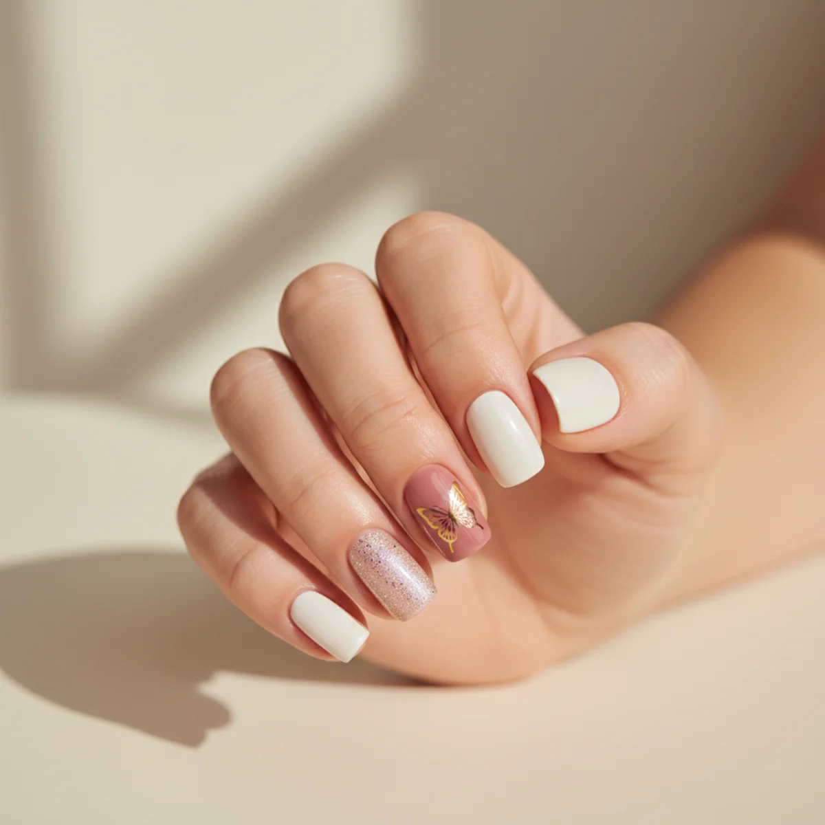Three-Tone Nude Stripe Wedding — wedding nail design ideas