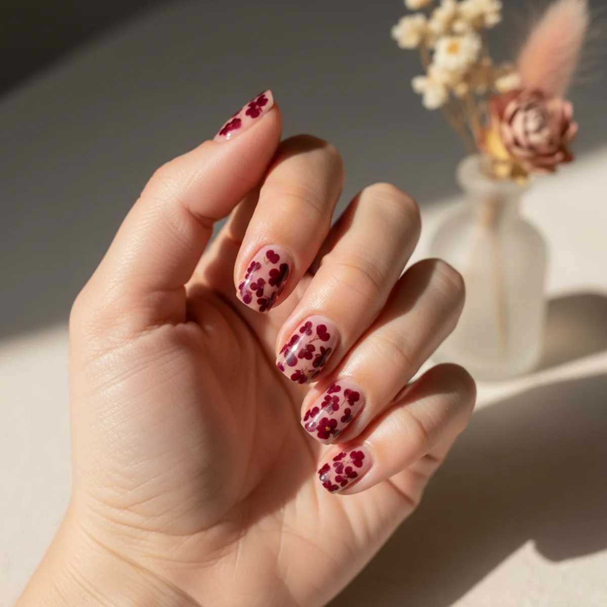 Burgundy Foil Splatter — winter nail design ideas