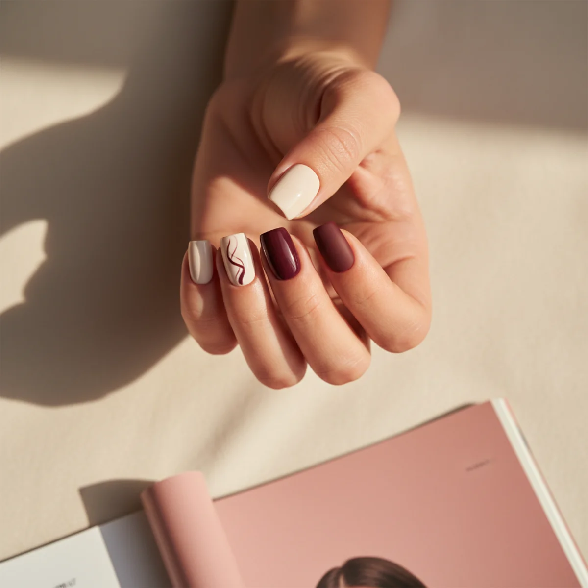 Champagne Half-Moon — winter nail design ideas
