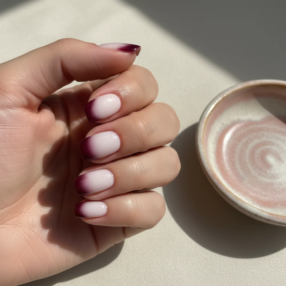 Sheer Plum With Pearl — winter nail design ideas