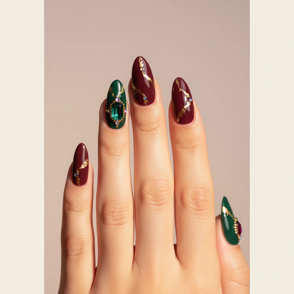 Bow Charm Burgundy Winter — winter nail design ideas