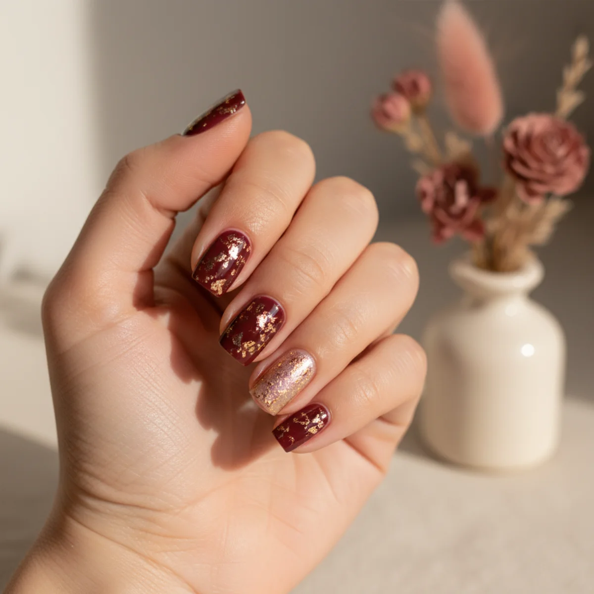 Sheer Burgundy French — winter nail design ideas